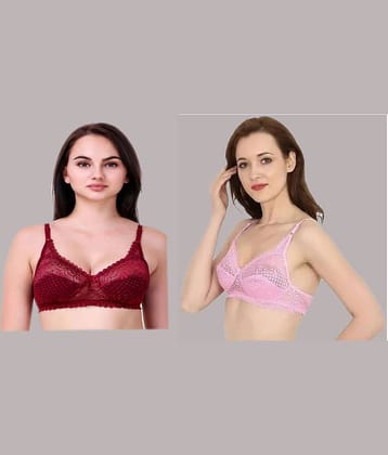 Kiran Enterprises Pack of 2 Net Non Padded Women's T-Shirt Bra ( Multicolor )