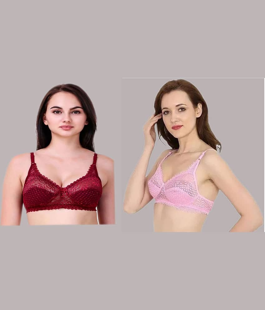 Kiran Enterprises Pack of 2 Net Non Padded Women's T-Shirt Bra ( Multicolor )