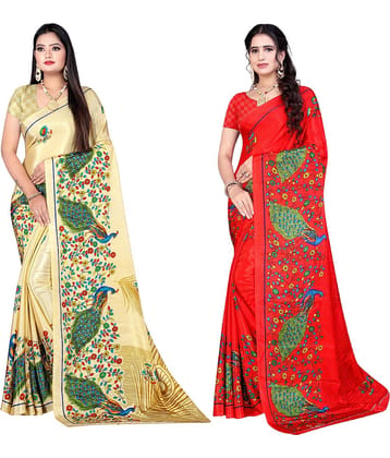 LEELAVATI Crepe Printed Saree With Unstitched Blouse Piece ( Multicolor )