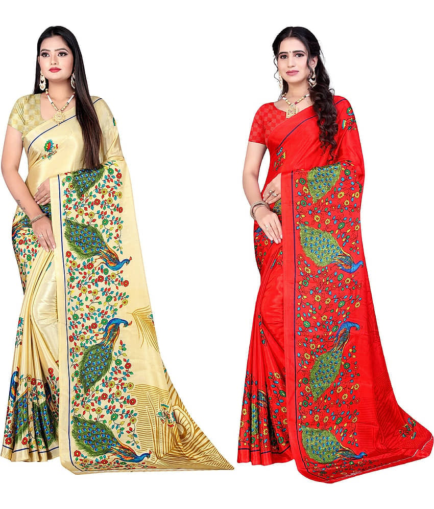 LEELAVATI Crepe Printed Saree With Unstitched Blouse Piece ( Multicolor )