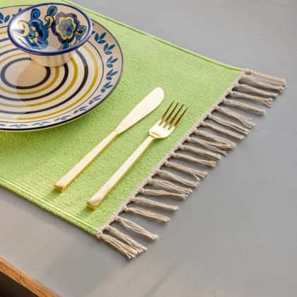Eyaas Handwoven Cotton Table Mats in Earthy Green  Set of 2 (13 x 18 Inches Each)