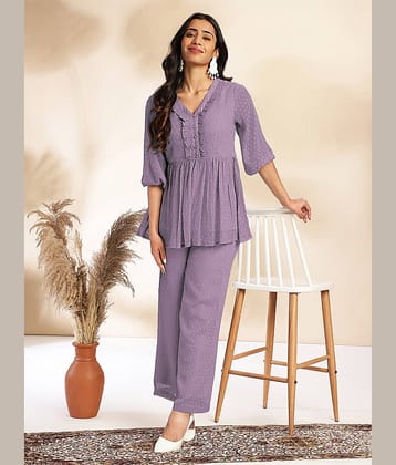 Janasya Women Self Design Top With Trousers Co-Ord Set ( Lavender )