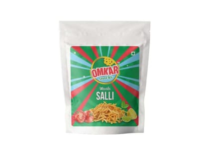 Omkar Snacks | Masala Salli  150 gms  I  Pack of 1 I 50% Less Oil | No Added Preservatives | Thin & Crispy | Crunchy - Chatpata - Namkeen - Snacks | 