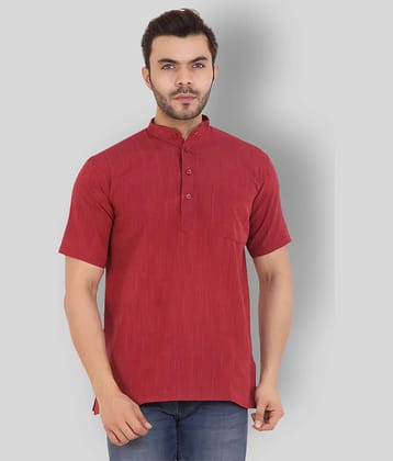 Latest Chikan - Red Cotton Men's Shirt Style Kurta ( Pack of 1 )