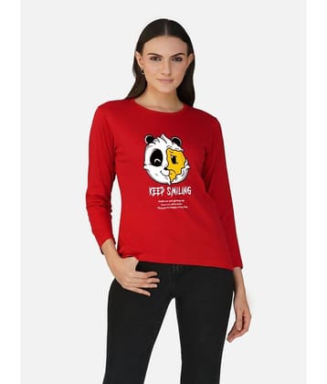 CHOZI Women Cotton Printed Regular Fit Round Neck T-Shirt ( Red )
