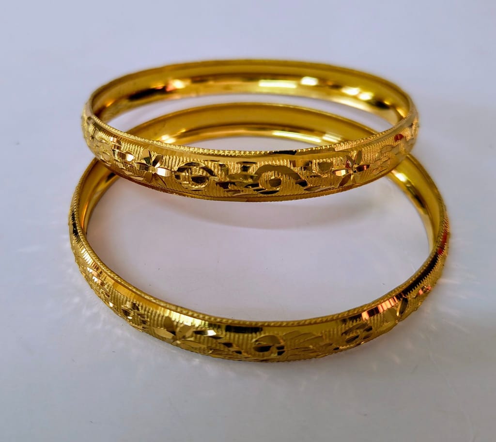 Gold plated Bangles with Intricate Floral Design, 2.8 Inches in Diameter