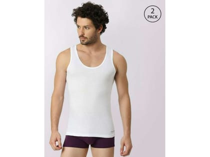 Frenchie Oxy Men Solid White Cotton Vest (Pack of 2 ) - S