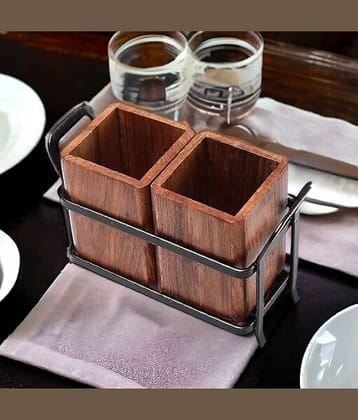 SWH Brown Wooden Cutlery Holder ( Pack of 1 )