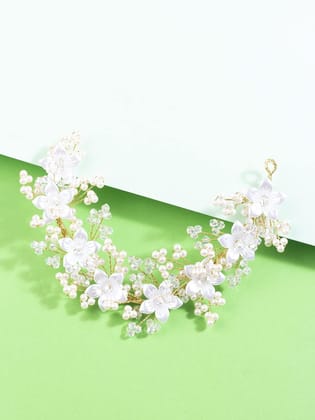 Gold-Toned Floral Pearl Beaded Hair Styling Tiara