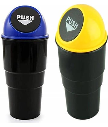 Mini Car Plastic Swing-Lid Trash Bin Can Holder Dustbin (Pack of 2)