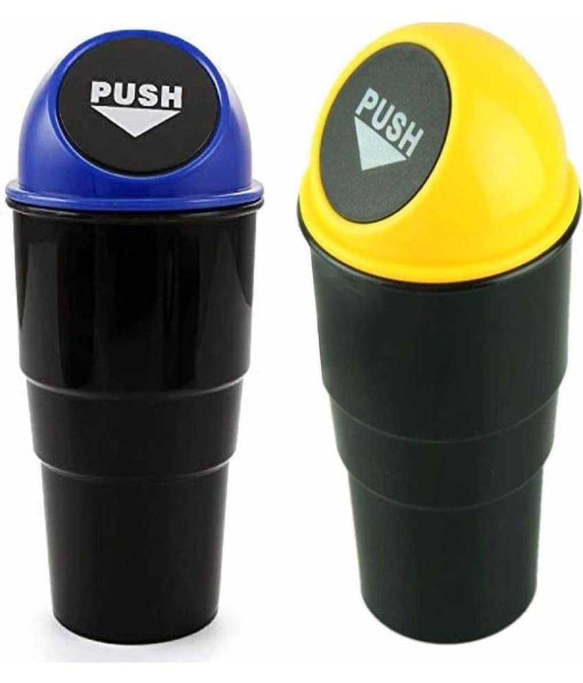 Mini Car Plastic Swing-Lid Trash Bin Can Holder Dustbin (Pack of 2)