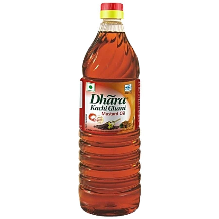 Dhara Kachi Ghani Mustard Oil, 1 L - 1000 mL - 1000 mL - One bottle