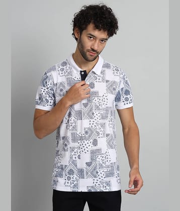 XFOX Pack of 1 Cotton Blend Regular Fit Printed Half Sleeves Men's Polo T Shirt ( White )