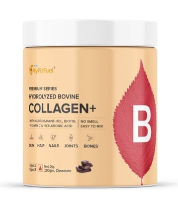 MyFitFuel Hydrolyzed Bovine Collagen with Hyaluronic Acid, Biotin, Zinc & Vitamin C. 100g, Chocolate