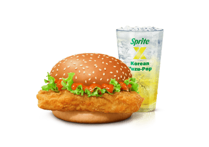 Korean Mc Spicy Chicken Burger +Korean Yuzu- Pop Sprite Combo