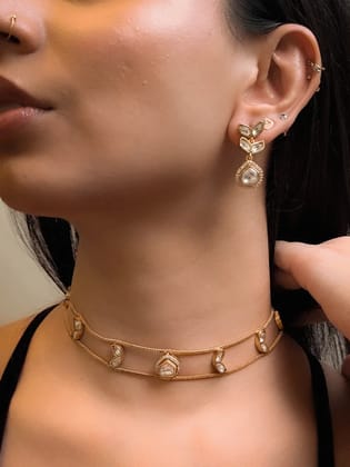 Double chain choker with moissanite tukdies classy set