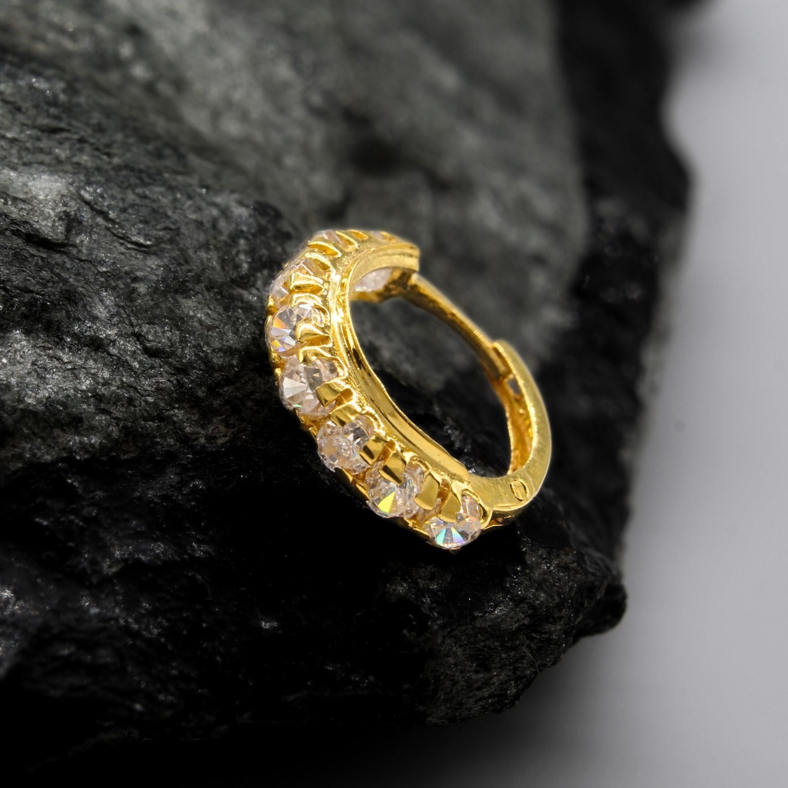18K Real Gold Nose rings CZ Clicker Piercing fabulous Nose Hoop Ring 20g-6.5 mm