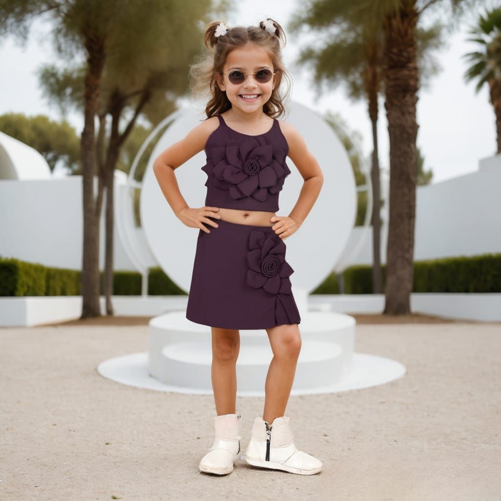Girl's Flower Patch  Co-Ord Set  [GCS-7653](2-10Years)-2-3Y (Size - 20) / Imported / Wine