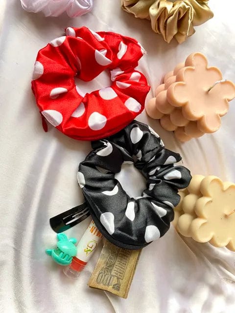Polka dot zipper Scrunchie-Red