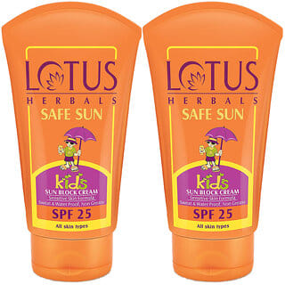 Lotus Herbals Safe Sun Kids Sunscreen Cream - Sensitive Skin Formula  Spf 25  Sweat  Waterproof  50G ( Pack Of 2 )