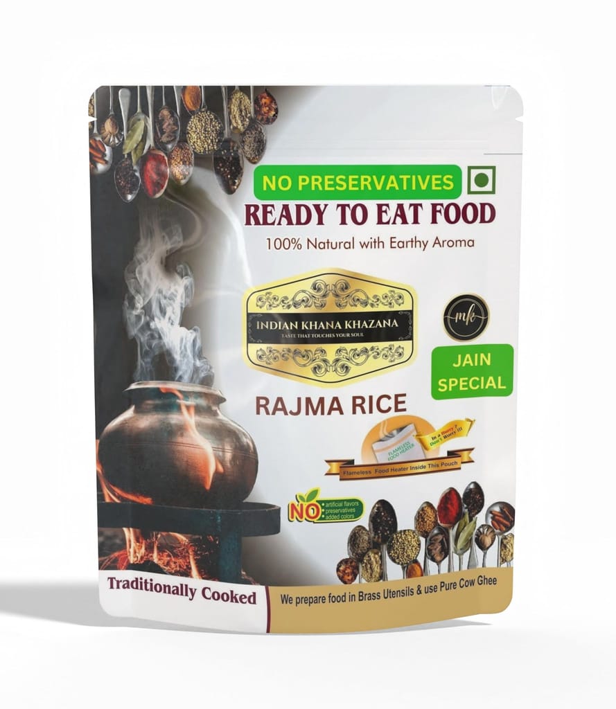 Rajma Rice (COMBO)/ (JAIN SPECIAL/ NO ONION NO GARLIC) INDIAN KHANA KHAZANA Ready to eat | No Added Preservative and Colours / Serve Hot Anytime Anywhere with our Disposable-Cooker inside the Pack/ Indian Tasty Flavour Ready to Eat Food