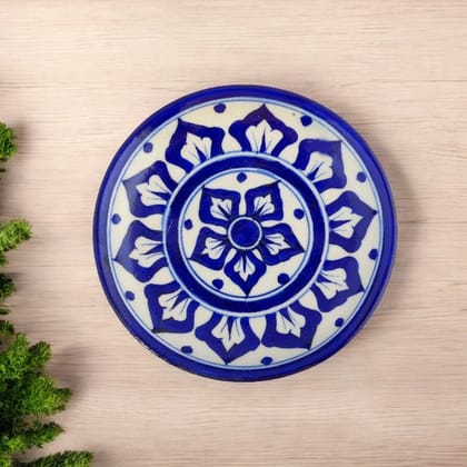 Blue Pottery Floral Pattern Decorative PlateCobalt Blue6