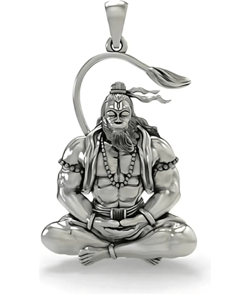 WTM Silver Sitting Bahubali Hanuman Ji Chain Pendant Se (Pack of 1)