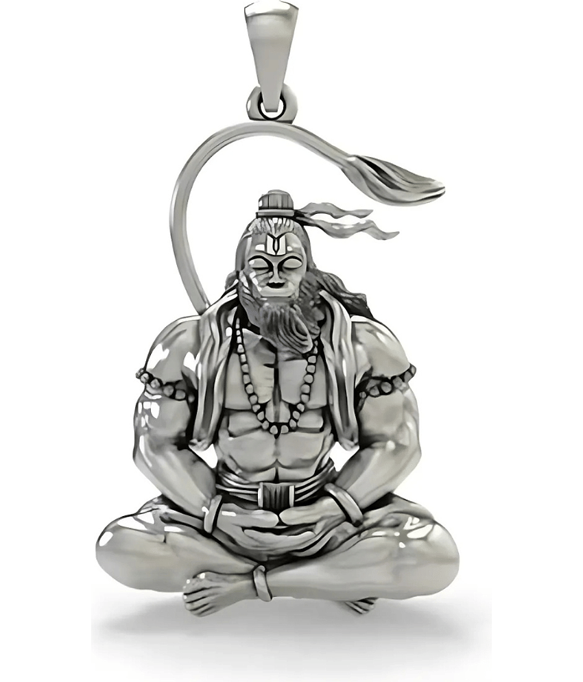 WTM Silver Sitting Bahubali Hanuman Ji Chain Pendant Se (Pack of 1)