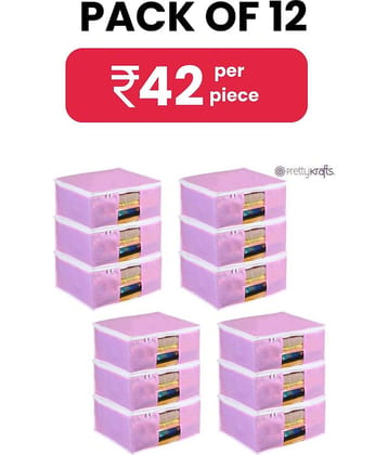 PrettyKrafts Non Woven Saree Cover Storage Bags Premium Quality Saree Organizer for Wardrobe/Cloth Organizer Pack of 12 - Pink