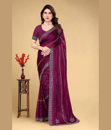 VEERAIVA Chiffon Embellished Saree With Unstitched Blouse Piece ( Magenta )