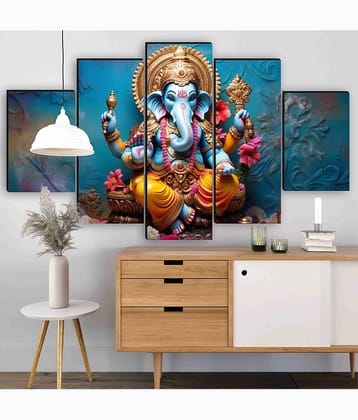 Livin'luxe Lord Ganesha Wall Art Set of 5 Spiritual Blue Background Painting