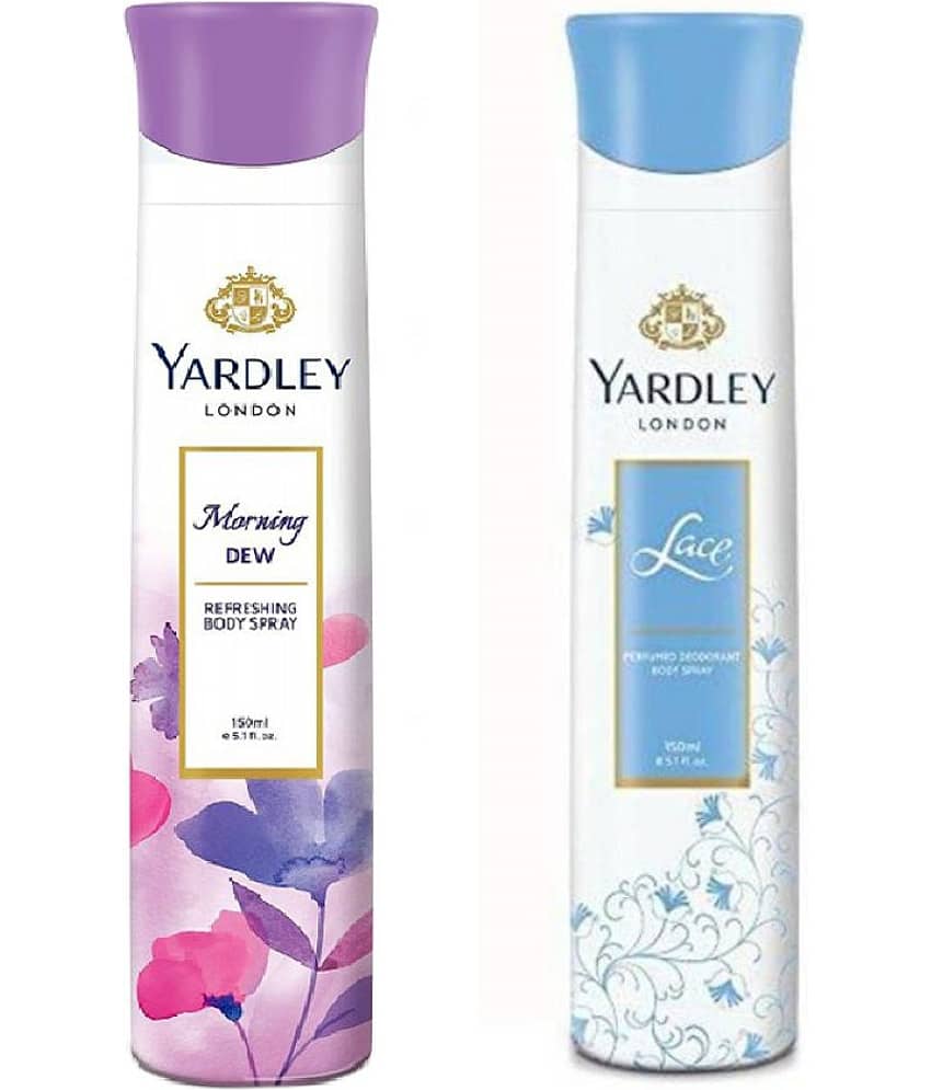 Yardley London Morning Dew, Lace deodorant Spray For Men & Women 150ml each (Pack of 2)