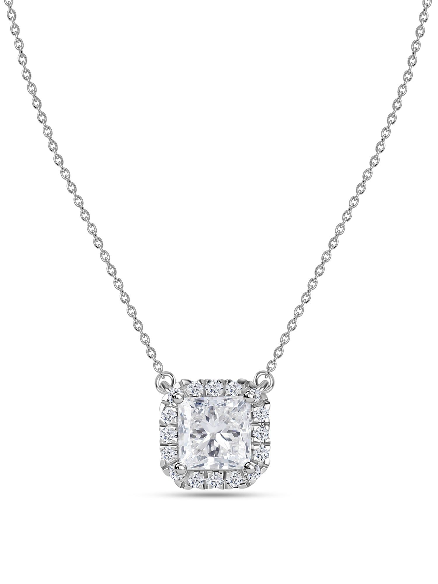 Princess 1 Carat Lab Diamond Gold Necklace-9K / White Gold