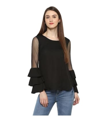 Women's Polyester Solid Tier Sleeve Top (Black, S)-PID55886