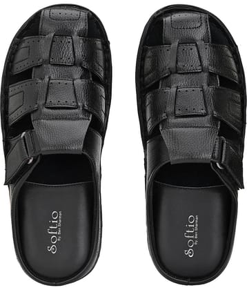 softio Black Men's Leather Slipper