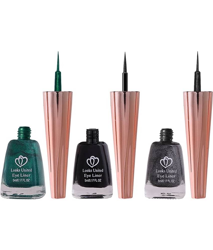 Looks United Metallic Long Lasting Intense Single Stroke Fashion Eyeliner (Metallic Forest Green, Coal Black, Matallic Charcoal)Pack Of 3