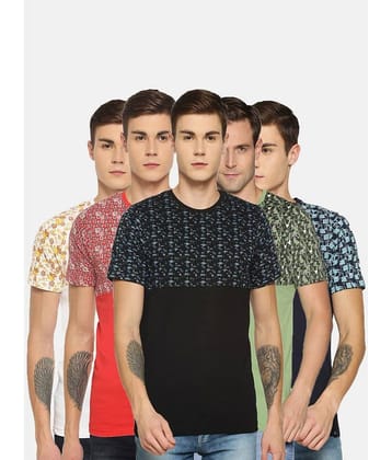 Dollar Cotton Blend Regular Fit Printed Half Sleeves Men's T-Shirt - Multicolor ( Pack of 5 )