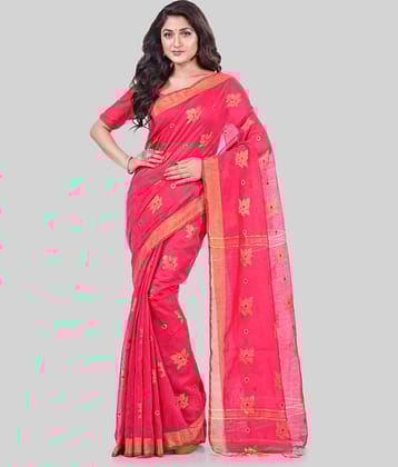 Desh Bidesh Cotton Blend Embellished Saree With Unstitched Blouse Piece ( Pink )