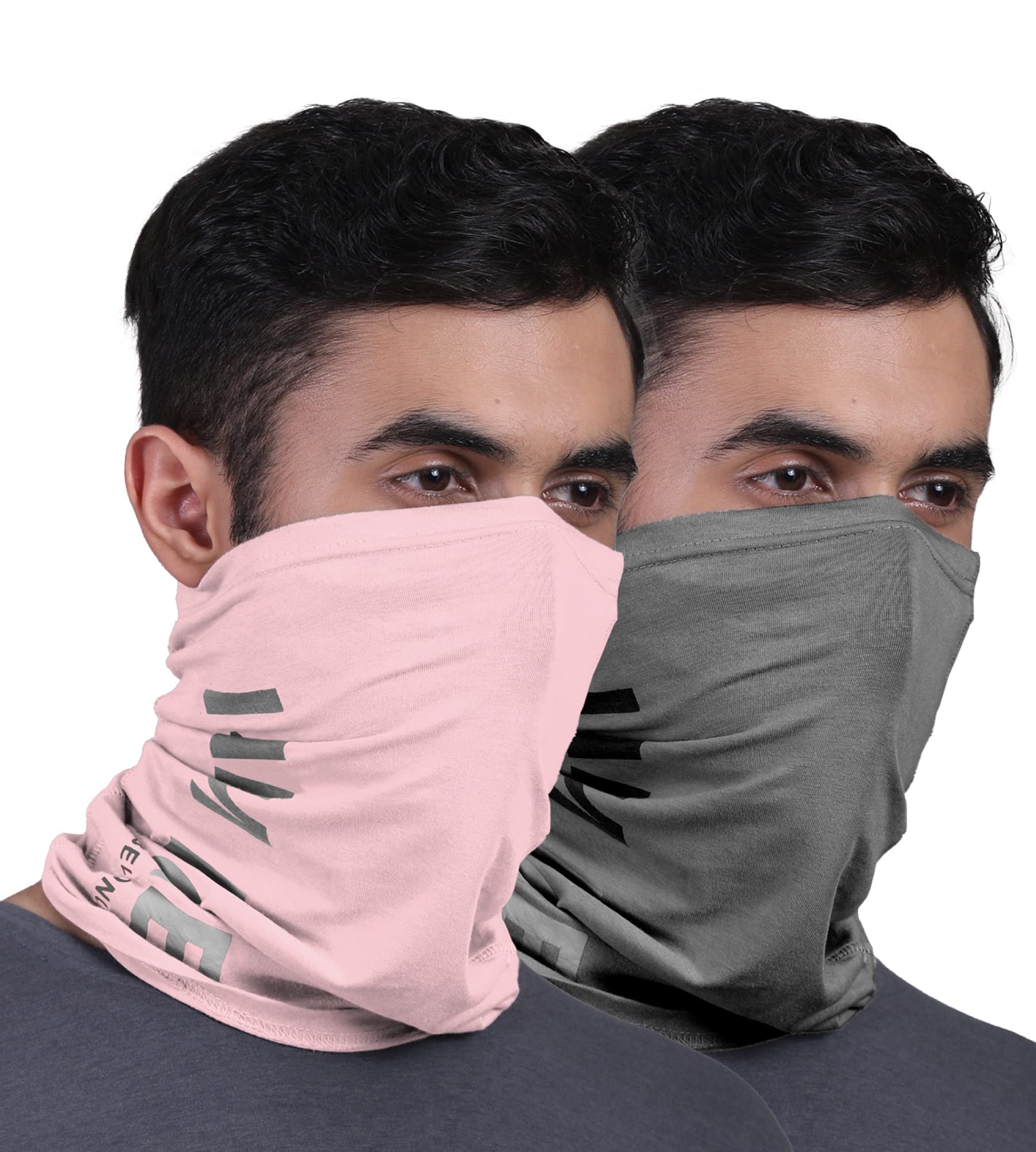 FREECULTR Unisex Bamboo Bandana, Anti Microbial Super Soft & Comfort Fit, Breathable Multipurpose Headband, Face Mask for Dust Protection and Sun - Printed Pack of 2-Charcoal,Pastle Peach