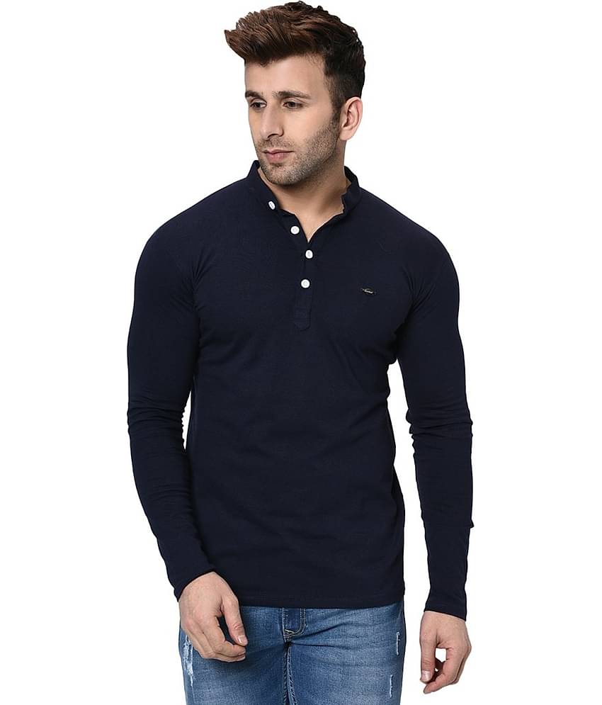 Alexender Cotton Blend Slim Fit Solid Full Sleeves Men's Henley T-Shirt - Black ( Pack of 1 )