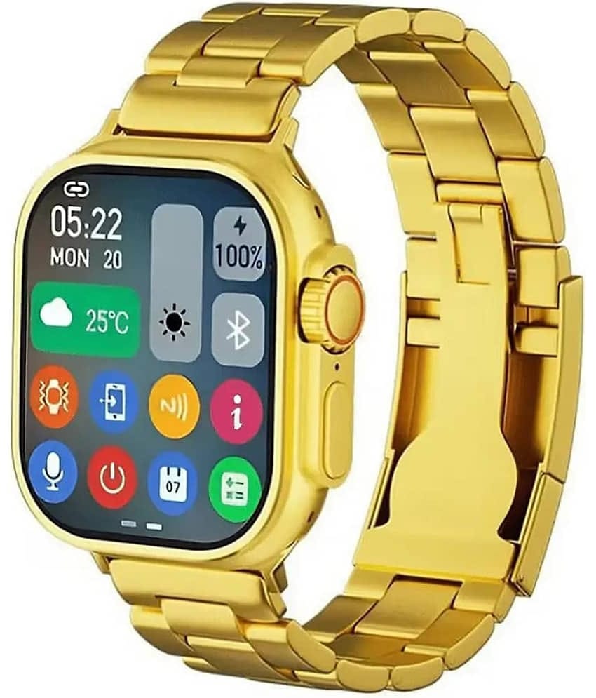 QItmirMKT Ultra Smartwatch Calling Bluetooth Fitness with Golden & Balck Strap