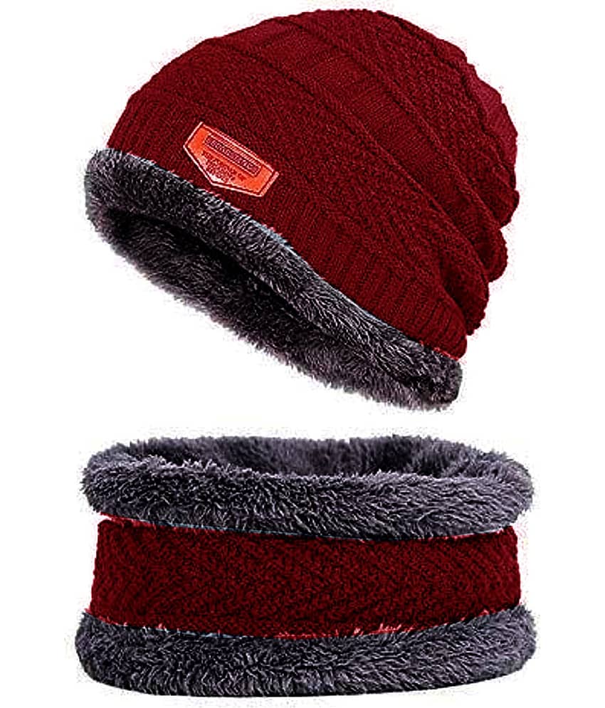 Infispace Red Woollen Men's Cap ( Pack of 1 )