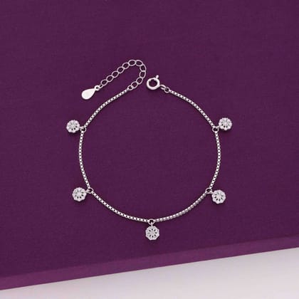 Sterling Silver Floral Zircon Charm Bracelet-White Stone / Silver