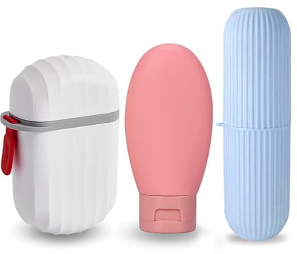 3 Pcs Portable Travel Bottles, Soap Case Holder Container with Lid, Toothbrush Holder Small Mini Empty Plastic Squeeze Bottles for Travel Toiletries Bathroom School Business Trip Camping Traveling