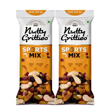 Nutty Gritties Grab And Go Sports Mix - Roasted Almonds, Cashews, Pistachios, Dried Blueberries, Cranberries and Raisins, 40 gm - Pack of 2