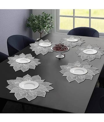 PVC Floral Round Table Mats ( 47 cm x 47 cm ) Pack of 6 - Silver