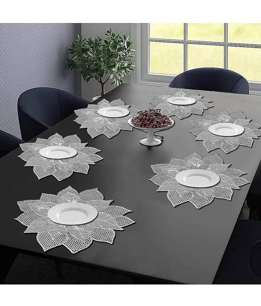 PVC Floral Round Table Mats ( 47 cm x 47 cm ) Pack of 6 - Silver