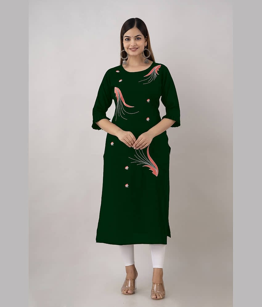 Kapadia - Green Rayon Women's Straight Kurti ( Pack of 1 )