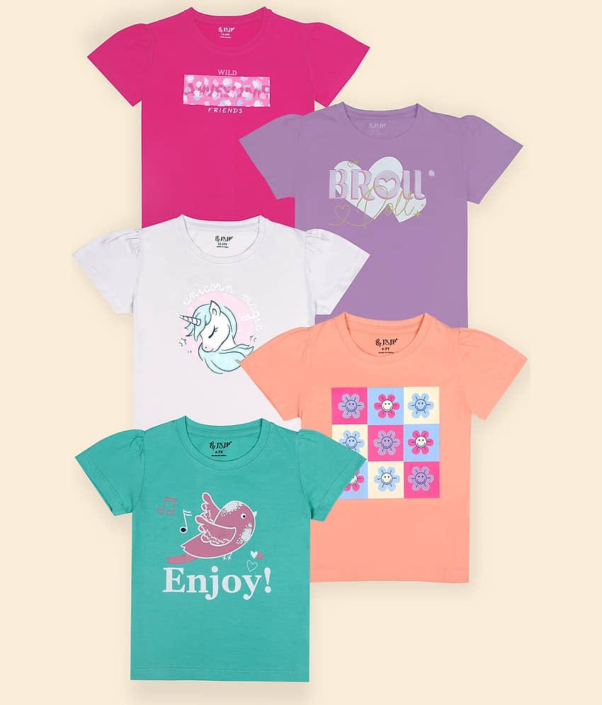 J&JP Pack of 5 Girls Cotton T-Shirt ( Multi )