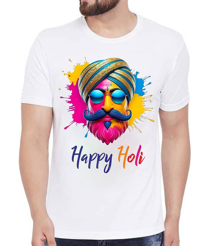 PrintMall Polyester Regular Fit Printed Half Sleeves Men's Round T-Shirt - White ( Pack of 1 )